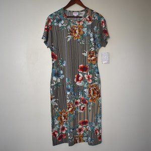 NWT LuLaRoe Marly fitted dress striped with floral design size medium